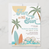 Surfen im Sun Birthday Beach Party Einladung (Vorderseite)