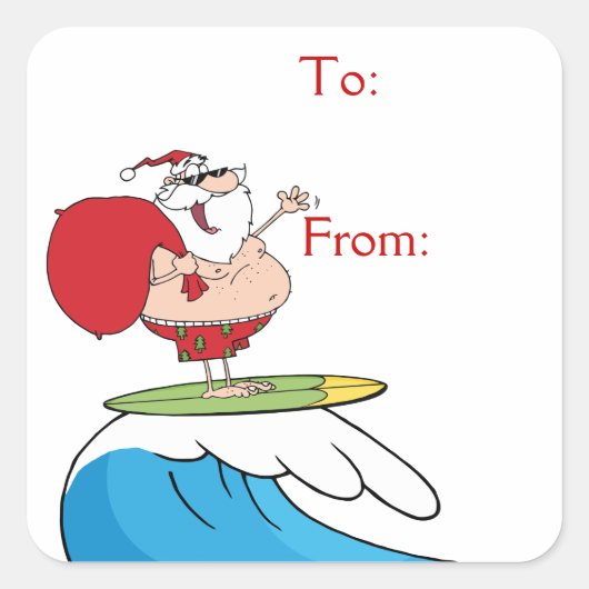 Surfen im Weihnachtsmann Quadratischer Aufkleber (Vorderseite)