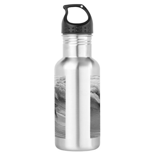 Surfen in den Waves Graustufen Wasserflasche (Rückseite)