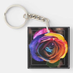 Surfen in der Regenbogen-Rose Schlüsselanhänger