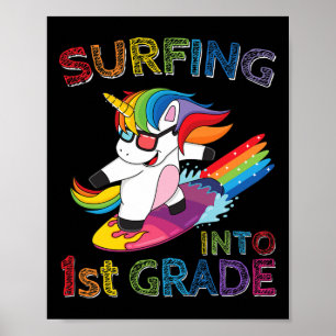 Surfen in die 1. Klasse Einhorn-Ck Zur Schule Kind Poster