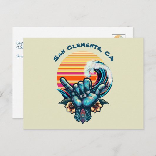 Surfen in einem Big Wave Hand Symbol-Retro Stil Postkarte (Vorne/Hinten)