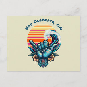 Surfen in einem Big Wave Hand Symbol-Retro Stil Postkarte