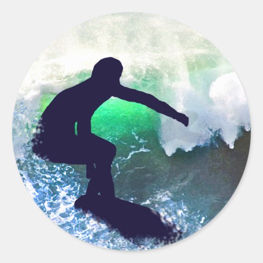 Surfen in großer Welle Runder Aufkleber (Vorderseite)