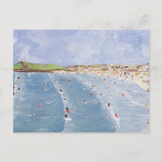 Surfen in Porthmeor Postkarte (Vorderseite)