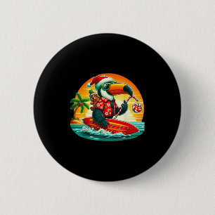 Surfen in Santa Toucan und lustiger Hund Tropical Button