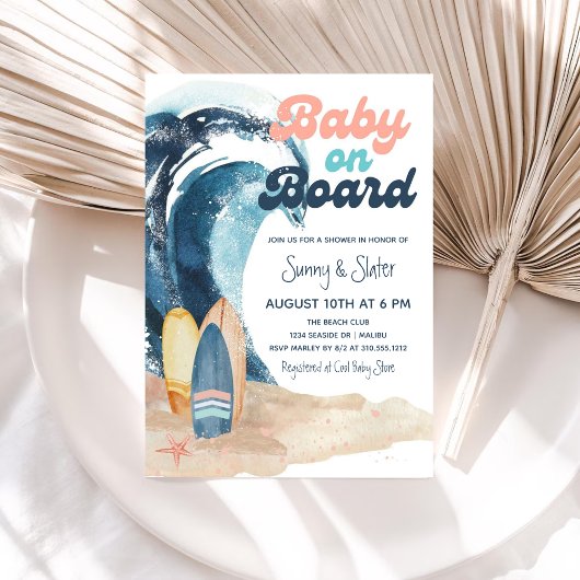 Surfen ist auf | Baby an Bord Beach Baby Dusche Einladung