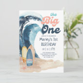 Surfen ist auf | Das Big One Beach Baby 1. Geburts Einladung (Stehend Vorderseite)