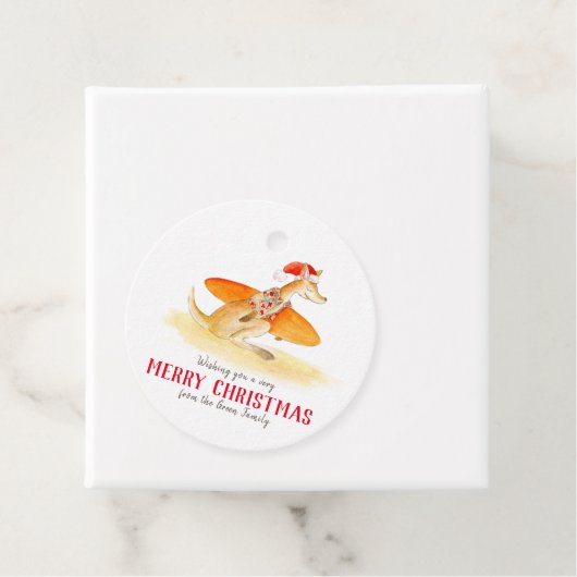 Surfen Känguru niedliche Aquarellwein Weihnachten Geschenkanhänger (Beispiel)