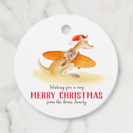 Surfen Känguru niedliche Aquarellwein Weihnachten Geschenkanhänger