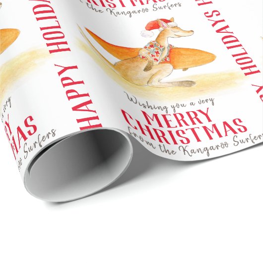 Surfen Känguru niedliche Aquarellwein Weihnachten Geschenkpapier (Rolleneckpunkt)