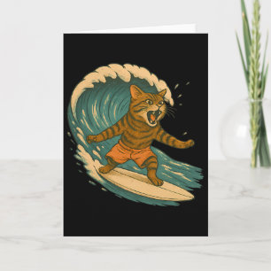 Surfen Katze Lustig Strand Retro-Katze Auf Surfbre Karte