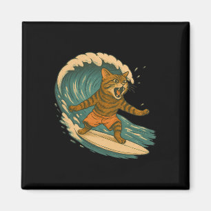 Surfen Katze Lustige Strand Retro-Katze Auf Surfbo Magnet