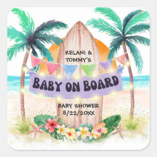Surfen & Meer   Baby an Bord Beach Baby Dusche Quadratischer Aufkleber