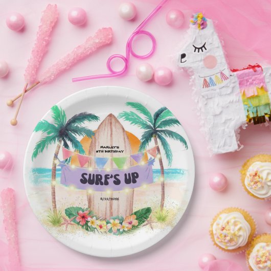 Surfen & Meer | Surf's Up Tropical Beach Geburtsta Pappteller (Party)