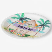 Surfen & Meer | Surf's Up Tropical Beach Geburtsta Pappteller (Schrägansicht)