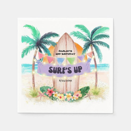 Surfen & Meer | Surf's Up Tropical Beach Party Serviette (Vorderseite)
