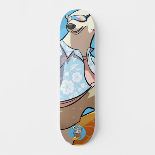 Surfen mit Cocktail Cooler Cartoon Polarbär Skateboard (Vorderseite)