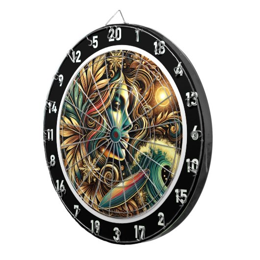 Surfen mit Golden Glow Sunset Art Dartscheibe (Vorderseite rechts)