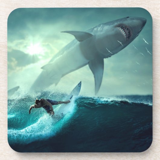 Surfen mit Haien Getränkeuntersetzer (Vorderseite)