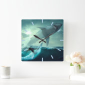Surfen mit Haien Quadratische Wanduhr (Zuhause)