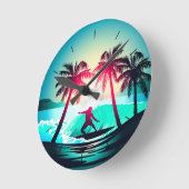 Surfen mit Palmen Runde Wanduhr (Winkel)