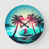 Surfen mit Palmen Runde Wanduhr (Vorderseite)