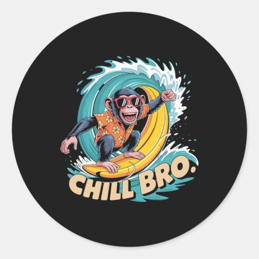 Surfen Monkey Cool Vibes Runder Aufkleber (Vorderseite)