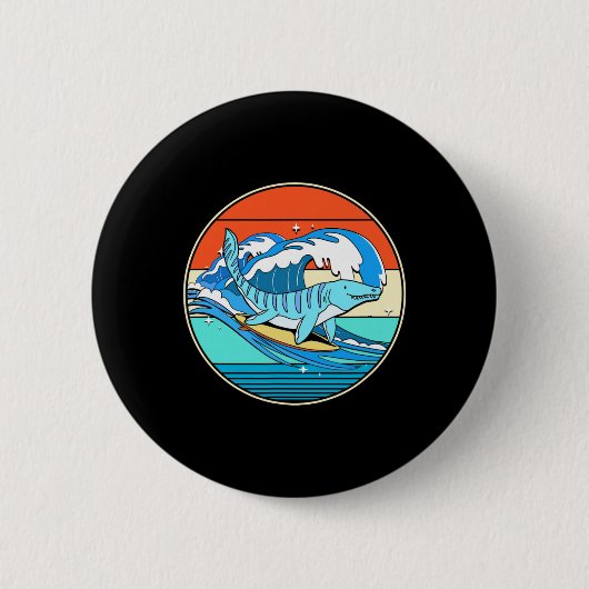 Surfen Mosasaurus Dino Retro Aquatischer Dinosauri Button (Vorderseite)