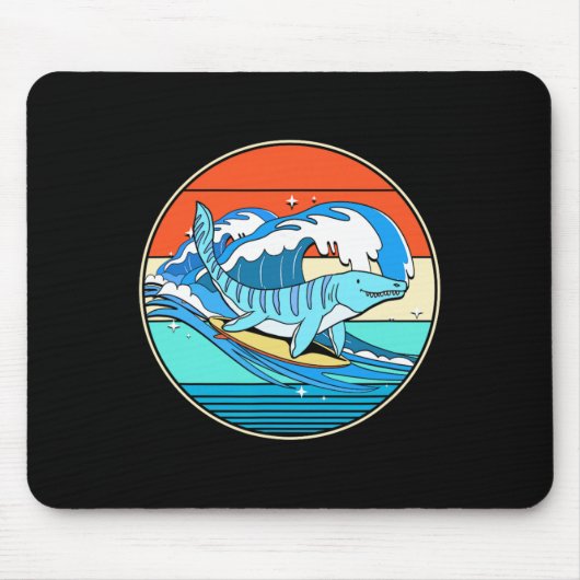 Surfen Mosasaurus Dino Retro Aquatischer Dinosauri Mousepad (Vorne)