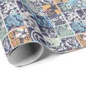 Surfen Patchwork: Grunge Vintage-Muster Geschenkpapier (Rolleneckpunkt)