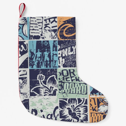Surfen Patchwork: Grunge Vintage-Muster Kleiner Weihnachtsstrumpf (Vorderseite)