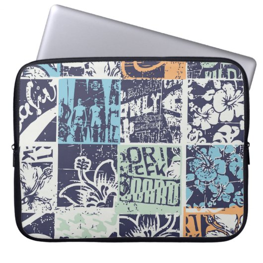 Surfen Patchwork: Grunge Vintage-Muster Laptopschutzhülle (Vorderseite)