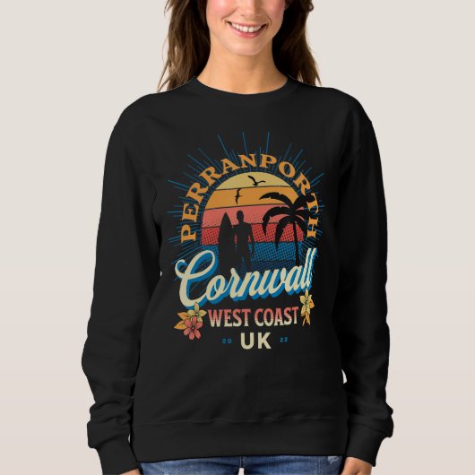 Surfen Perranporth, Cornwall UK Retro erschüttert Sweatshirt (Vorderseite)