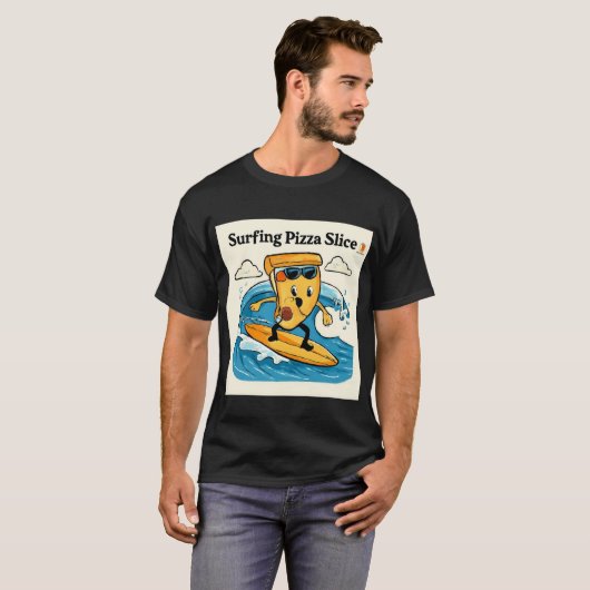Surfen Pizza Slice Funny Cartoon 🍕 🌊 T-Shirt (Vorne ganz)