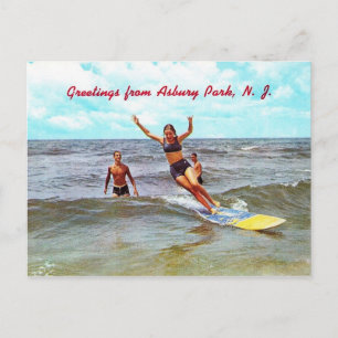 Surfen reiten, Asbury Park, NJ Vintage Postkarte
