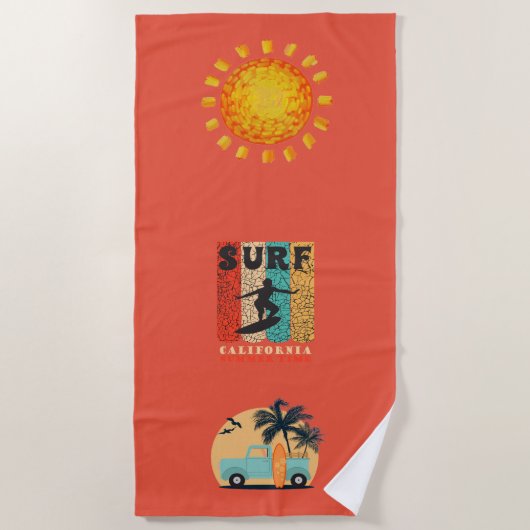 Surfen Retro Beach Handtuch (Vorderseite)