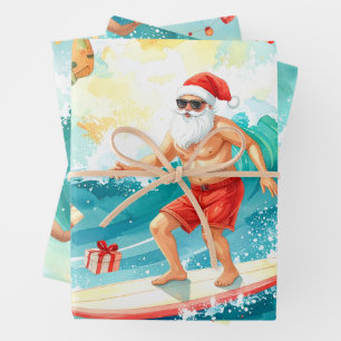 Surfen Santa Claus Geschenkpapier Set