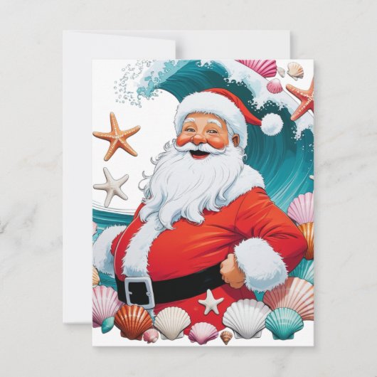 Surfen Santa Muschel Welle Flach Feiertag Weihnach Feiertagskarte (Vorderseite)