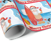 Surfen Santa On Beach Frohe Weihnachten Geschenkpapier (Rolleneckpunkt)