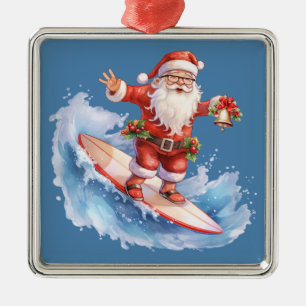 Surfen Santa Ornament Aus Metall
