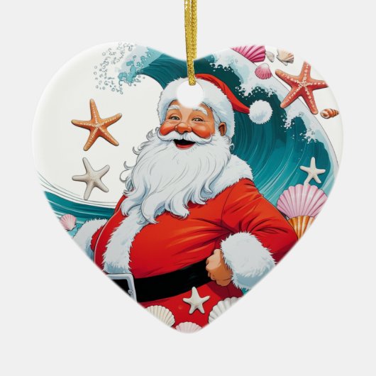 Surfen Santa Seashell Wave Weihnachtsschmuck (Vorne)