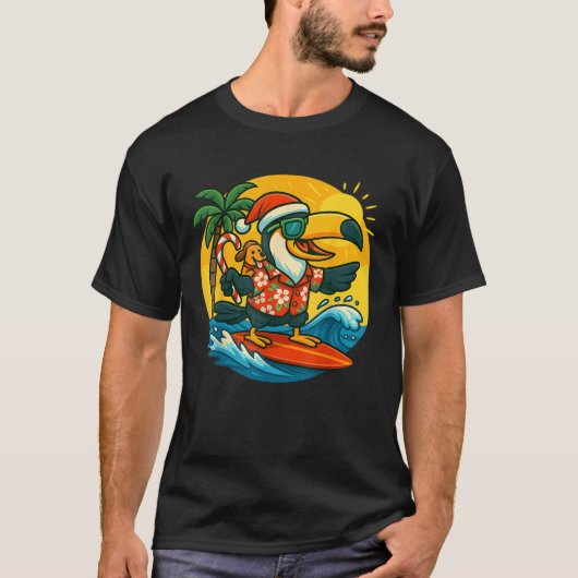 Surfen Santa Toucan und lustiger Hund Tropical Chr T-Shirt (Vorderseite)