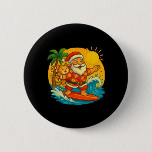 Surfen Santa-Tukan und lustige Katze tropisches Ch Button