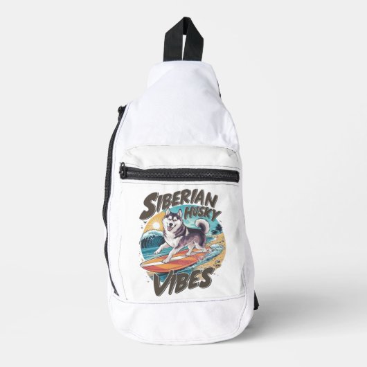 Surfen sibirischer Husky erobert tropischen Schnee Crossbody Bag (Vorderseite)
