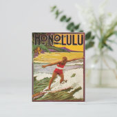 Surfen Sie am tropischen Strand von Honolulu, Vint Postkarte (Stehend Vorderseite)