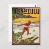 Surfen Sie am tropischen Strand von Honolulu, Vint Postkarte (Vorne/Hinten)