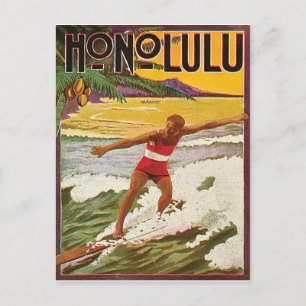Surfen Sie am tropischen Strand von Honolulu, Vint Postkarte