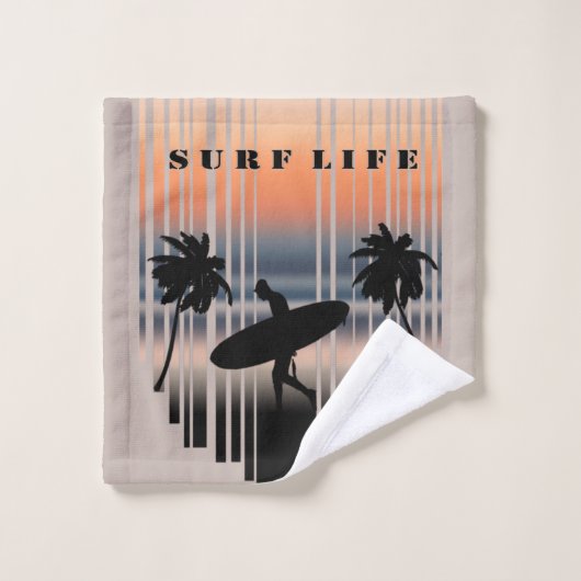 Surfen Sie bei Sonnenuntergang in den Strand | Sur Badhandtuch Set (Waschlappen)