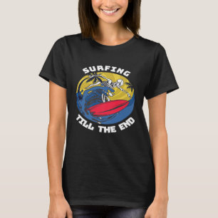 Surfen Sie Big Wave Skelett auf Surfbrett Retro Su T-Shirt